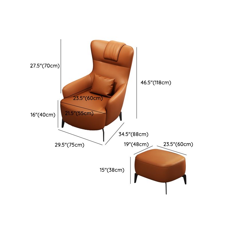 Fauteuil accent orange contemporain avec cadre en bois massif et pattes en métal