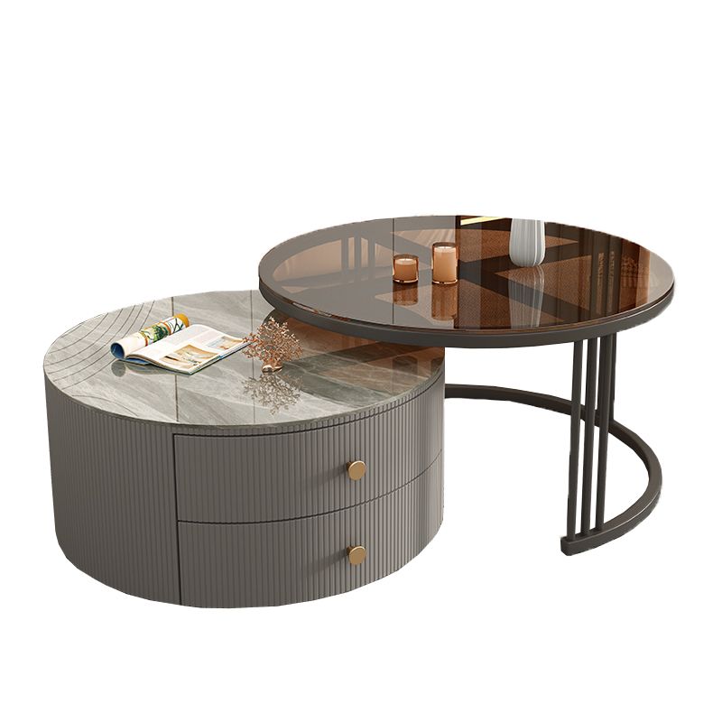 Frame 2 Nesting Coffee Table with 2 Drawers Modern Slate/Glass Round Coffee Table Set Clearhalo 'Coffee & Accent Tables' 'Coffee Tables' 'coffee_tables' 'furn' 'furn_coffee_tables' 'Furniture' 'Living Room Furniture' 1200x1200_3f3aafc6-10f2-4472-941d-647dc6535e72