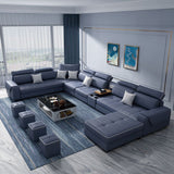 Sectional modular de cuero sintético contemporáneo con brazos cuadrados