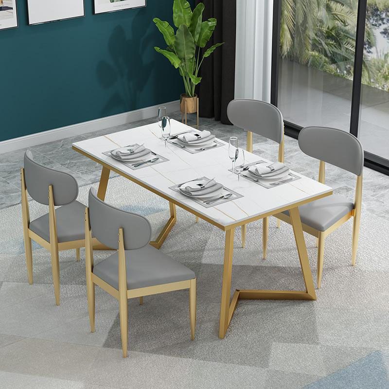 Glam Style 1/5 Pieces Dining Set Rectangle Stone Table Kitchen Set for Dining Room Clearhalo 'Dining Room Sets' 'Dining Tables & Seating' 'dining_room_set' 'furn' 'furn_dining_room_set' 'Furniture' 'furniture_dining_room_set' 'Kitchen & Dining Furniture' 'kitchen&dining_furn' 'kitchen' 1200x1200_3f3de599-d10e-47d9-82b4-886ed4649b70