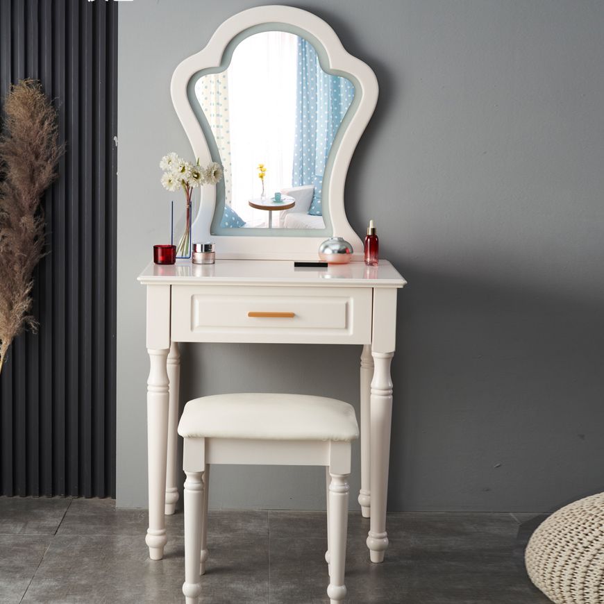 Solid Wood Makeup Vanity Desk Bedroom Dressing Table Stool Set with Drawer