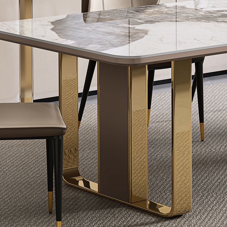 Traditional Luxury Sintered Stone Top Dining Table Rectangle Table With Metal Double Pedestal Clearhalo ' dining_table' 'Dining Tables & Seating' 'Dining Tables' 'furn' 'furn_dining_table' 'Furniture' 'furniture_dining_table' 'Kitchen & Dining Furniture' 'kitchen&dining_furn' 'kitchen' 'kitchen_dining_table' 1200x1200_3f44c91b-d7b2-4eaa-993d-4e30953f2f3f