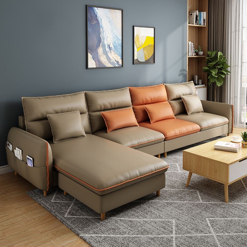 Modern Faux Leather Sectioanl with Pillow Back and Storage for Living Room