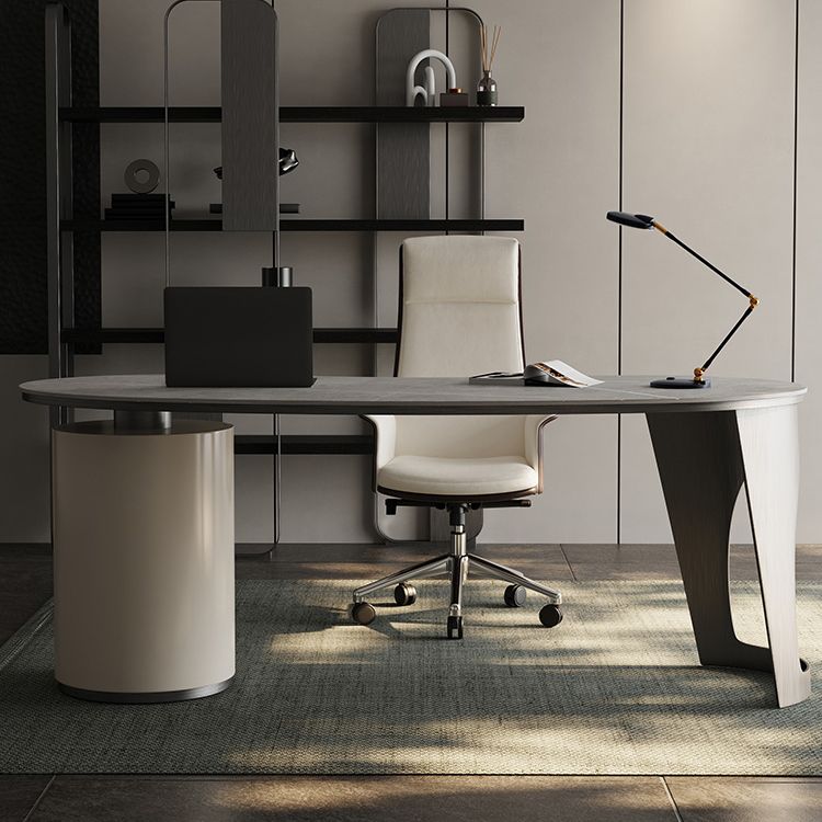 Table de bureau moderne de forme irrégulière Bureau d'écriture en pierre en or / gris