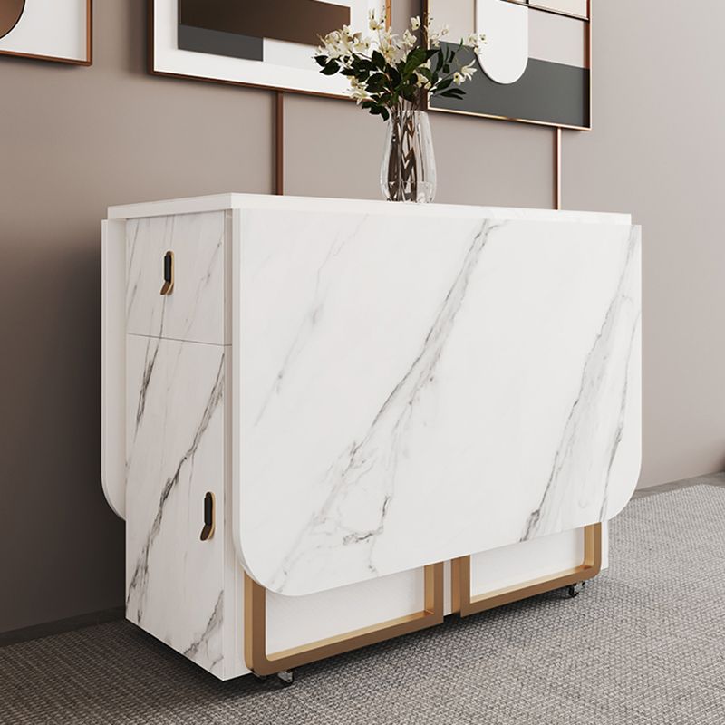 Contemporary Rectangle Dining Table Sintered Stone Drop-Leaf Table with Metal Base for Dining Room Clearhalo ' dining_table' 'Dining Tables & Seating' 'Dining Tables' 'furn' 'furn_dining_table' 'Furniture' 'furniture_dining_table' 'Kitchen & Dining Furniture' 'kitchen&dining_furn' 'kitchen' 'kitchen_dining_table' 1200x1200_3f4a8e3d-5b57-44e7-83e7-40b0ced2eb90