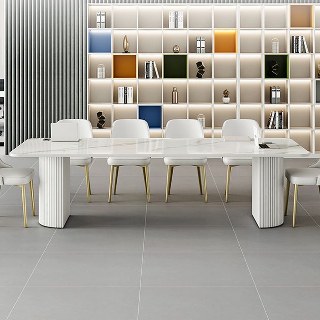 Escritorio de oficina curvado de piedra contemporánea 29.53 pulgadas de altura