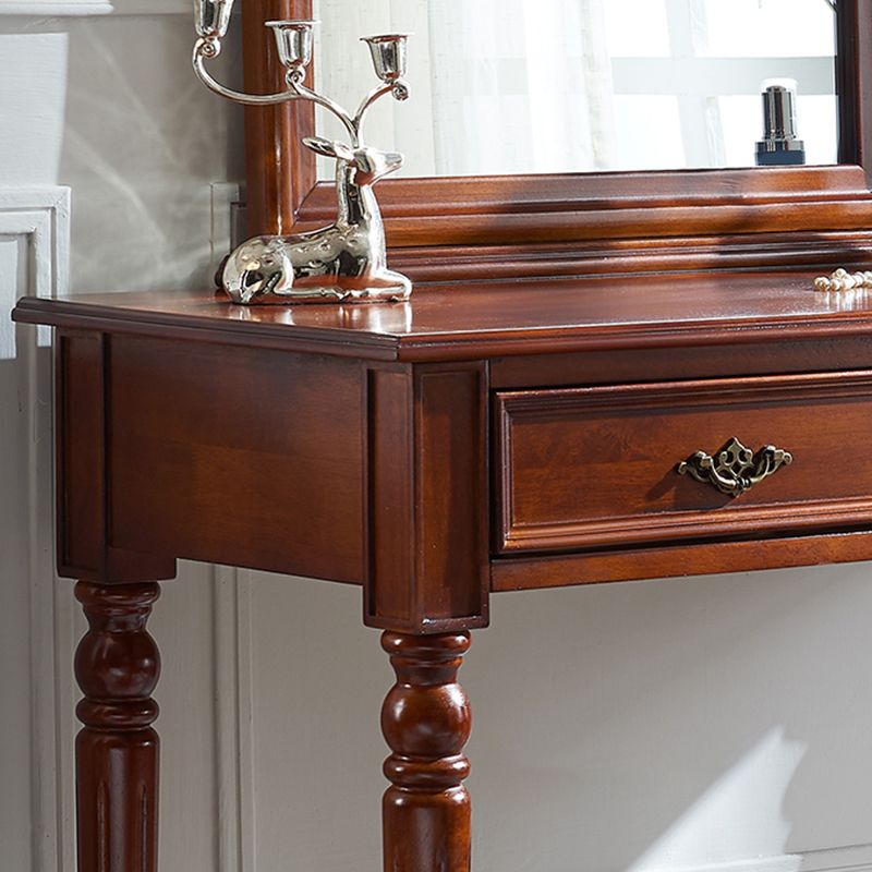 Set di vanità in legno massiccio marrone con set di sgabelli da 17,71 "con 2-cassetti