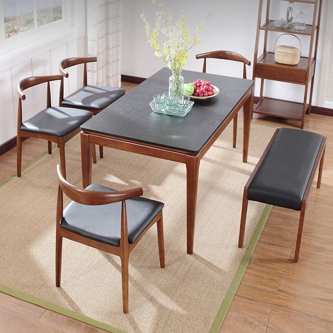 Rectangle Stone Top Table Mid-Century Modern Dining Table with 4 Wood Legs Clearhalo 'Dining Tables & Seating' 'Dining Tables' 'dining_table' 'furn' 'furn_dining_table' 'Furniture' 'Kitchen & Dining Furniture' 1200x1200_3f4ba81c-5103-47c6-8d73-e75fe5d440f3