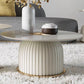 Modern Style Round Coffee Table with Drum Base Metal Design Rock Plate Top