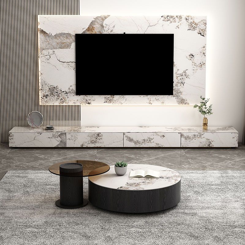 Stone TV Console Contemporary White Media Console with Drawers Clearhalo 'furn' 'furn_tv_stands_entertainment_centers' 'Furniture' 'Living Room Furniture' 'TV Stands & Entertainment Centers' 'TV Stands & Media Storage Furniture' 'tv_stands_entertainment_centers' 1200x1200_3f517566-1a16-449c-ae15-e2f7028e1386