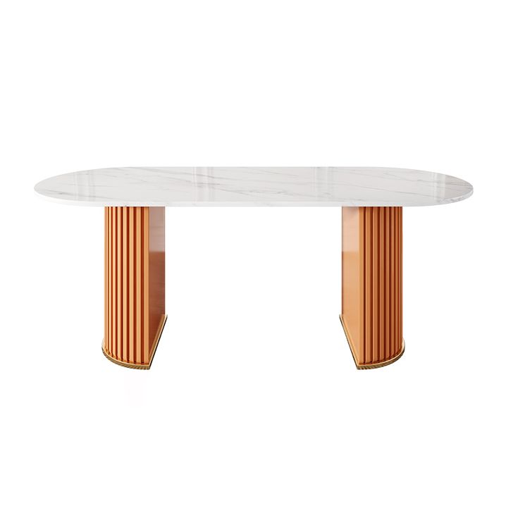 Oval Double Pedestal Luxury Dining Table Sintered Stone White Fixed Table for Restaurant Clearhalo ' dining_table' 'Dining Tables & Seating' 'Dining Tables' 'furn' 'furn_dining_table' 'Furniture' 'furniture_dining_table' 'Kitchen & Dining Furniture' 'kitchen&dining_furn' 'kitchen' 'kitchen_dining_table' 1200x1200_3f548ae3-bdd0-4fbc-94af-d474d086da15