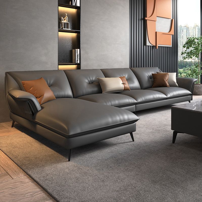 Modernismo marrone/grigio a 4 posti a sezione trapuntata braccio scagliato sezionale