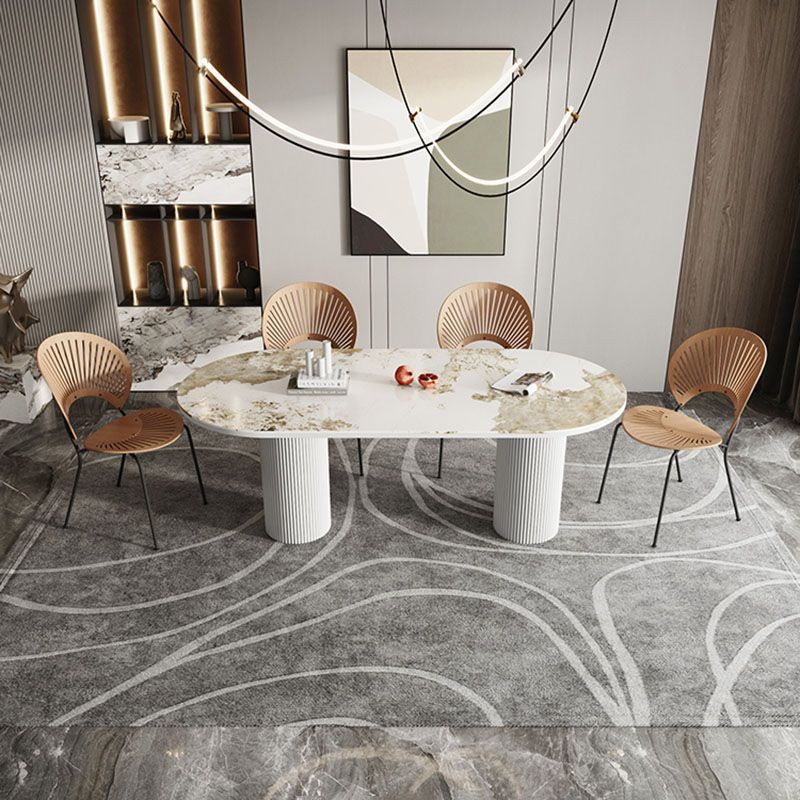 Oval Modern Dining Table Stone Top Metal Double Pedestal Dining Room Table Clearhalo 'Dining Tables & Seating' 'Dining Tables' 'dining_table' 'furn' 'furn_dining_table' 'Furniture' 'furniture_dining_table' 'Kitchen & Dining Furniture' 'kitchen' 'kitchen_dining_table' 1200x1200_3f58cf1e-30b2-42ac-96d9-a137ef90823f
