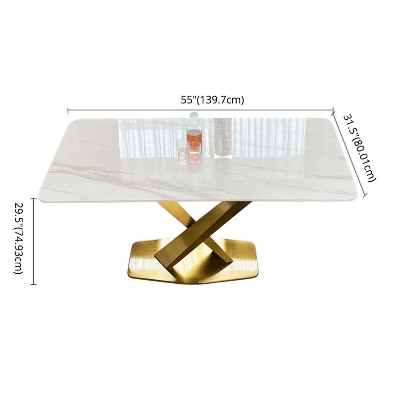 Contemporary Dining Set Metal Frame Rectangle White Slate Dining Table Set for Home Clearhalo 'Dining Room Sets' 'Dining Tables & Seating' 'dining_room_set' 'furn' 'furn_dining_room_set' 'Furniture' 'furniture_dining_room_set' 'Kitchen & Dining Furniture' 'kitchen&dining_furn' 'kitchen' 1200x1200_3f5ab537-a794-412a-ab26-51104c979029