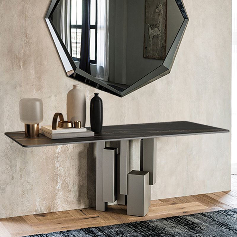 15" Wide Stone Contemporary Console Table Black Rectangle Sofa Table Clearhalo 'Console Tables' 'console_tables' 'Entry & Mudroom Furniture' 'furn' 'furn_console_tables' 'Furniture' 1200x1200_3f62cba0-0f72-4f9d-b149-fb93eda60efe