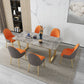 Rectangle Double Pedestal Dining Table Glam Stone Table for Kitchen