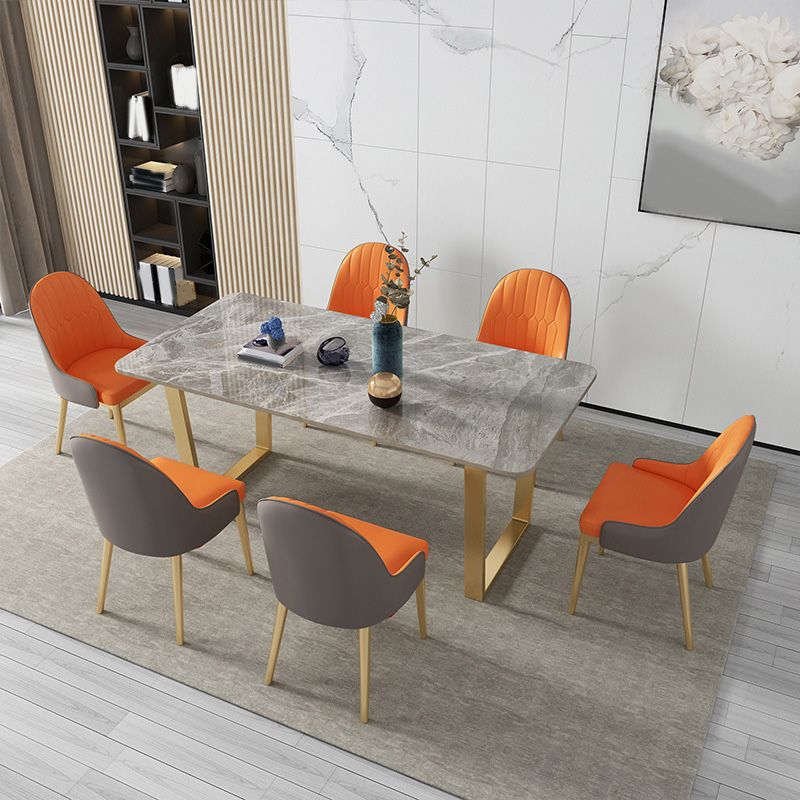 Rectangle Double Pedestal Dining Table Glam Stone Table for Kitchen