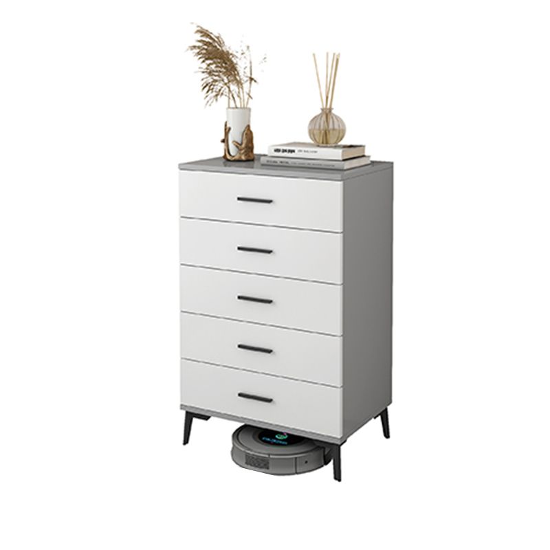 White Wooden Accent Cabinet with Door Modern Chest with 5 Drawers