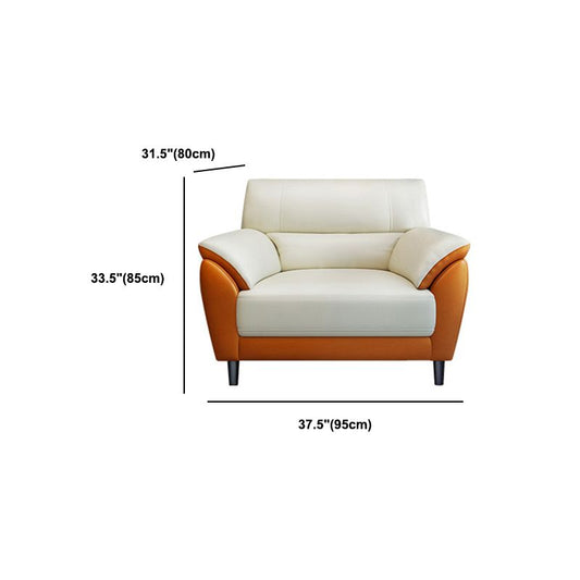 Genuine Leather Stain Resistant Contemporary Settee Couch in Orange and White Clearhalo 'furn' 'furn_sofas' 'Furniture' 'Living Room Furniture' 'Sofa' 'sofas' 1200x1200_3f66d6f2-201d-4b4d-a7b9-08bf34453000