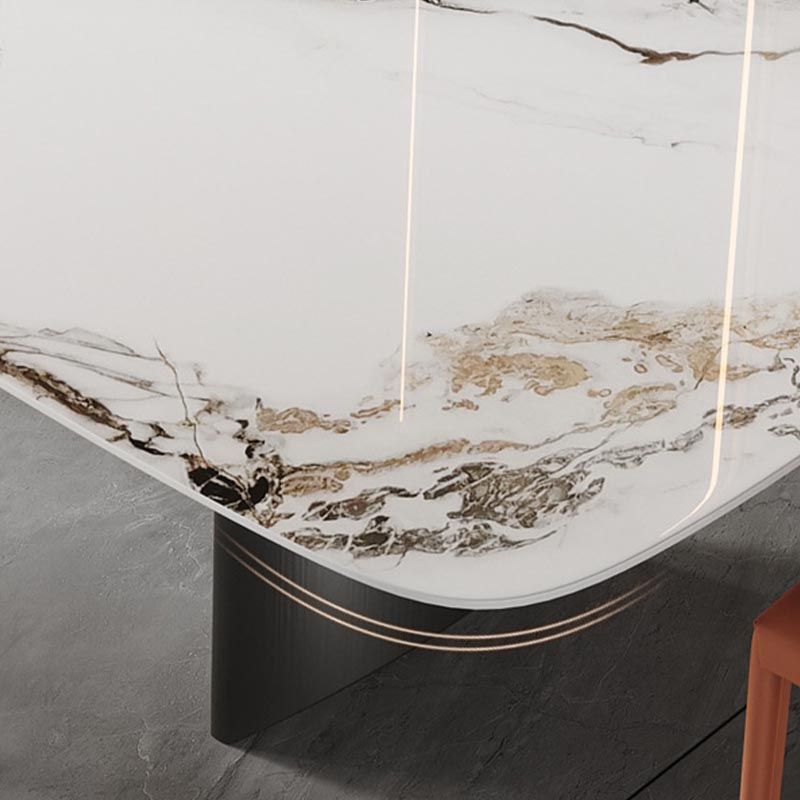 Metal Traditional Luxury Rectangle Table Sintered Stone Table with Double Pedestal Base Clearhalo 'Dining Tables & Seating' 'Dining Tables' 'dining_table' 'furn' 'furn_dining_table' 'Furniture' 'Kitchen & Dining Furniture' 1200x1200_3f67a02d-b258-42cc-b1cb-efbc42c1a0a1