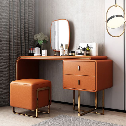 Tavolo da toeletta per vanità in legno di trucco in pelle con 2 cassetti di stoccaggio