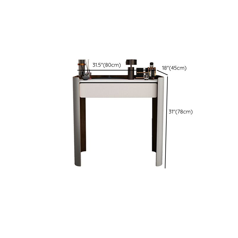 Contemporáneo con cajón de cuero de cuero gris iluminado espejo de cajón tocador