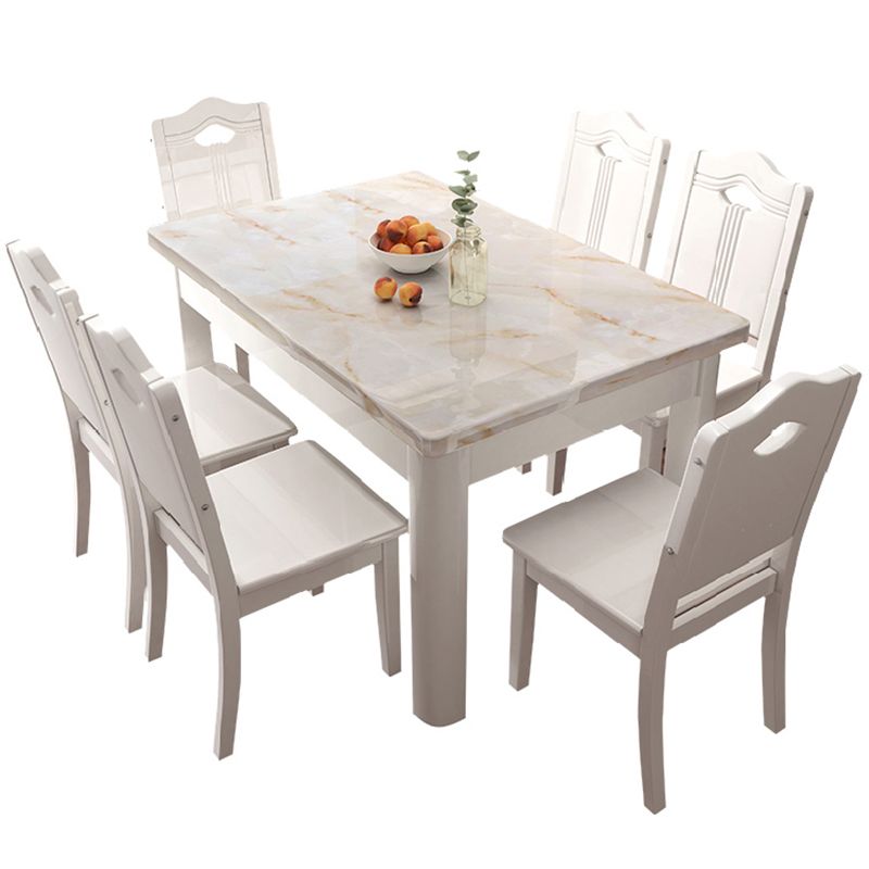 Table de salle à manger rectangulaire Simplicity, collection de salle à manger en faux marbre avec 4 pieds