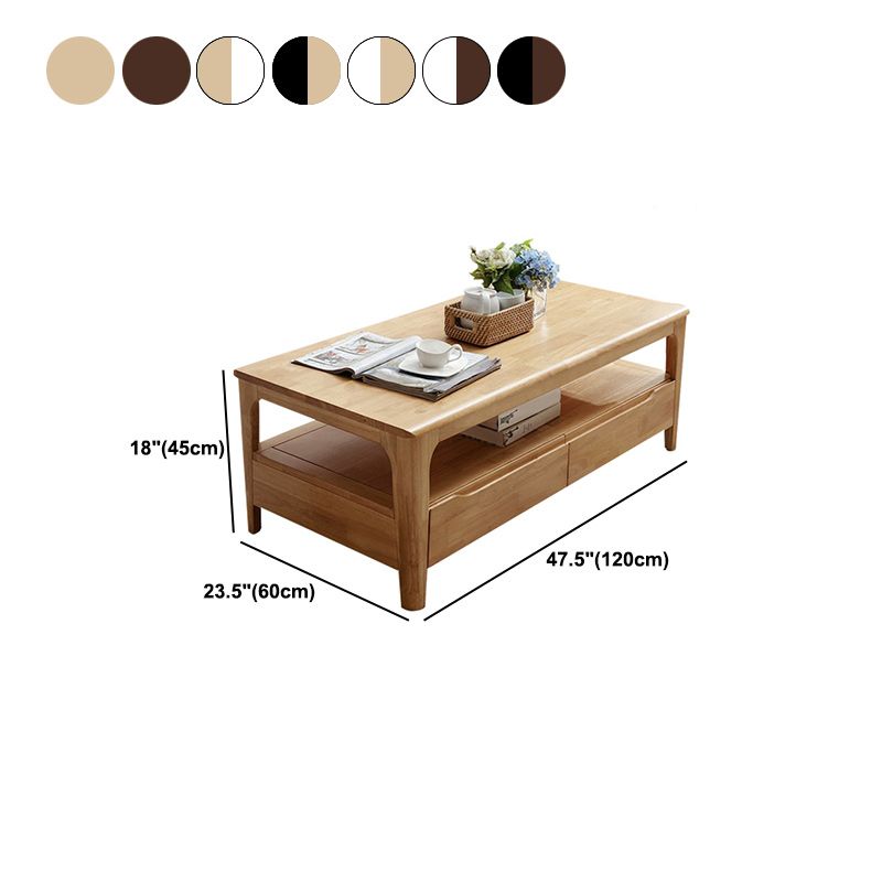 Rectangular 4 Legs Base Design Solid Wood Table with Drawer Coffee Table