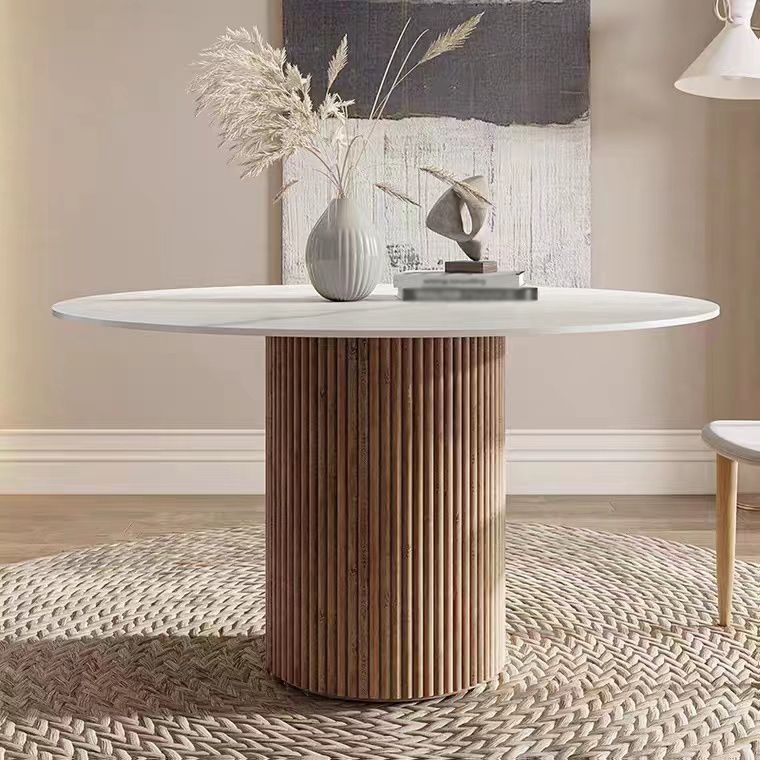 Modern Style Sintered Stone Dining Table Single Pedestal Base Round Table for Home,35.4"L x 29.5"H Clearhalo ' dining_table' 'Dining Tables & Seating' 'Dining Tables' 'furn' 'furn_dining_table' 'Furniture' 'furniture_dining_table' 'Kitchen & Dining Furniture' 'kitchen&dining_furn' 'kitchen' 'kitchen_dining_table' 1200x1200_3f7ab18e-3a76-4e4c-a4b3-f3d131de650b