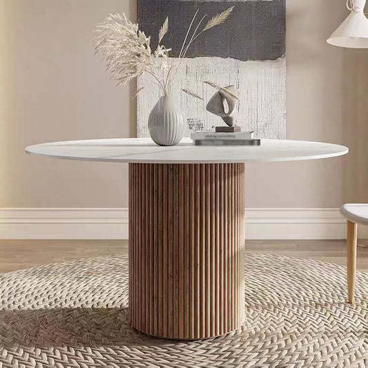 Modern Style Sintered Stone Dining Table Single Pedestal Base Round Table for Home,35.4"L x 29.5"H