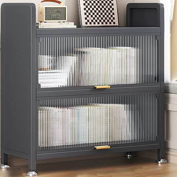 Modern Stainless Steel Bookcase, Grey, Geometric Bookshelf for Any Room with Door