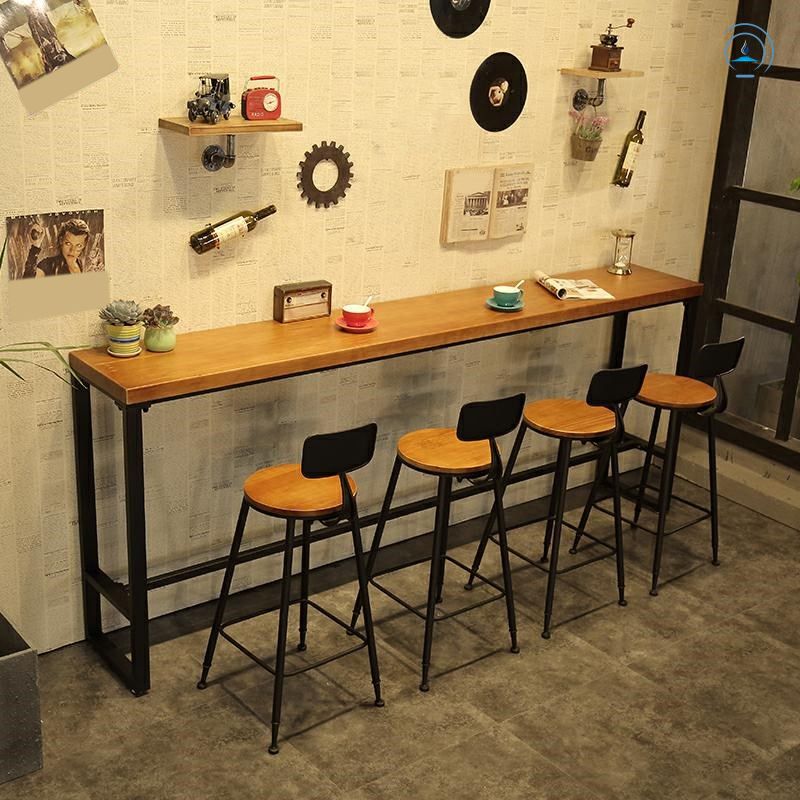 Juego de mesa de bar de madera industrial, mesa de mostrador rectangular de 1/5/9 piezas