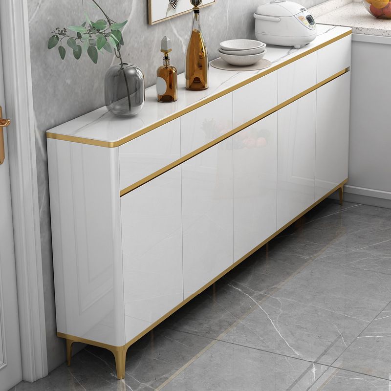 Cena in vetro Sideboard Sideboard White Mirroring Board con gambe metalliche