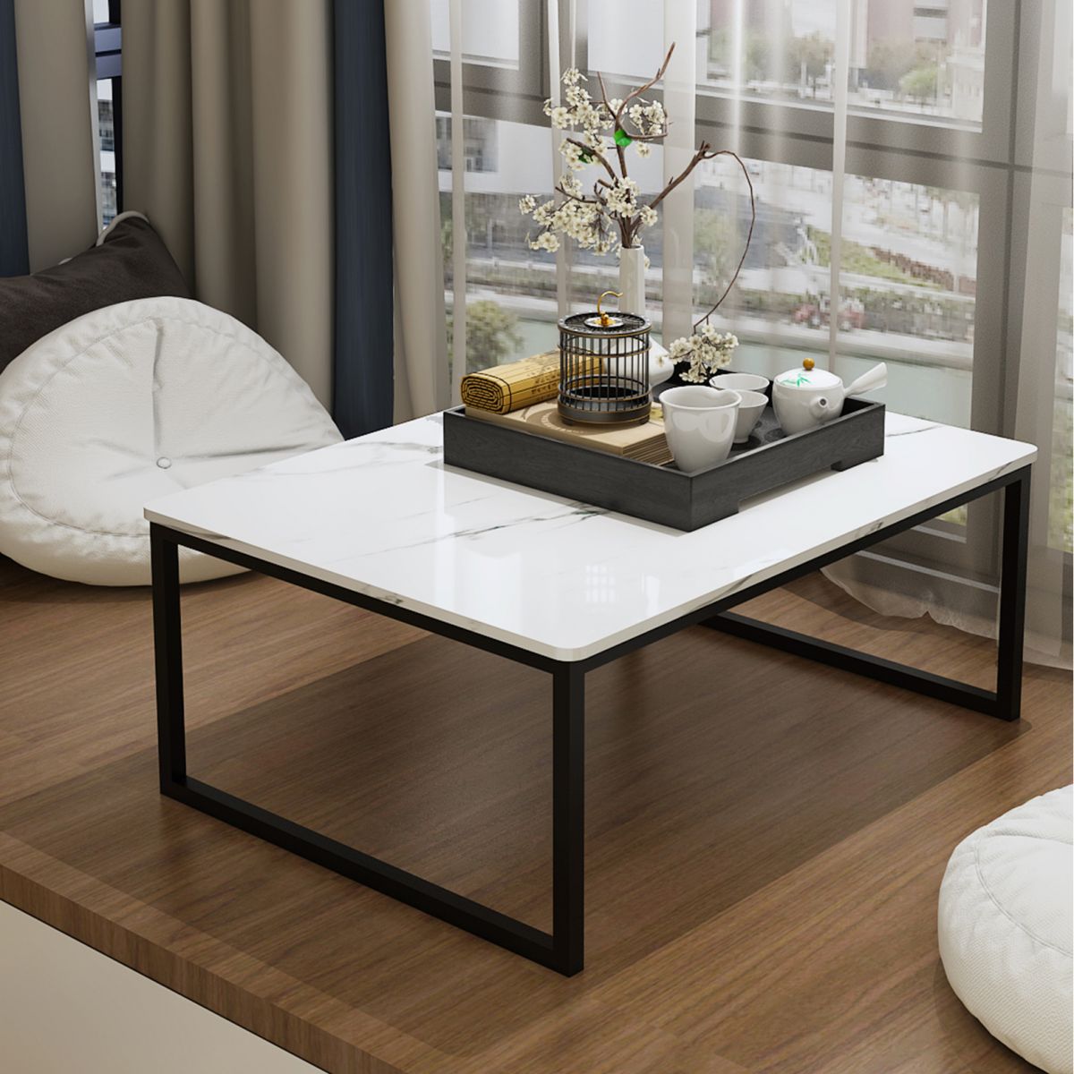 Glam Sled Coffee Table Set Slate Rectangular Coffee Table for Home Clearhalo 'Coffee & Accent Tables' 'Coffee Tables' 'coffee_tables' 'furn' 'furn_coffee_tables' 'Furniture' 'Living Room Furniture' 1200x1200_3f8abcad-69af-444a-b215-2ad76c4f1575