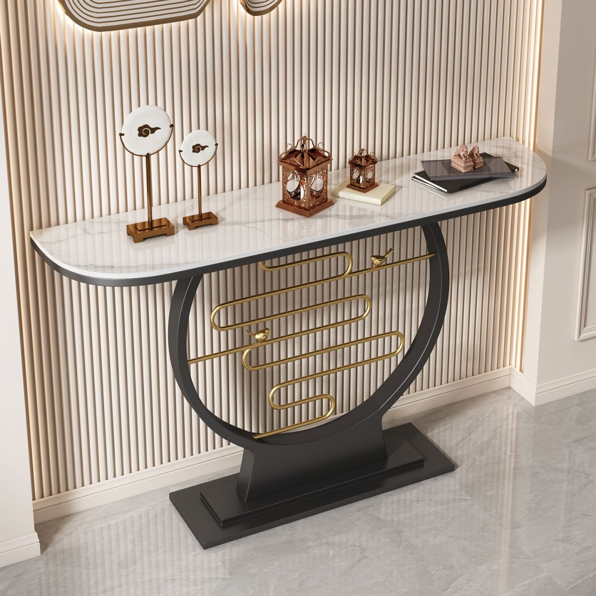 Glam Console Accent Table Antique Finish Sofa Console Table in Stone Clearhalo 'Console Tables' 'console_tables' 'Entry & Mudroom Furniture' 'furn' 'furn_console_tables' 'Furniture' 1200x1200_3f8d68b6-ef8d-441f-a1bf-b0e7332f15cf