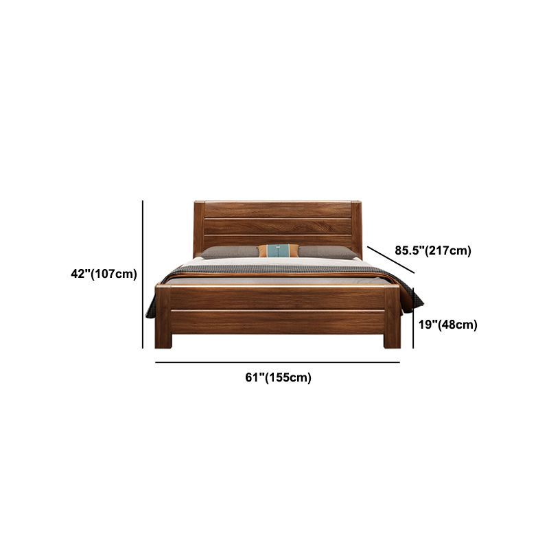 42.12" High Panel Bed with Storage Brown Walnut Bed with Headboard
