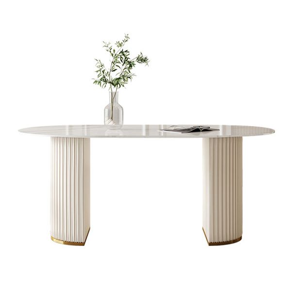 Glam Sintered Stone Dining Table Oval Shape Kitchen Dining Table with Double Pedestal Bases Clearhalo ' dining_table' 'Dining Tables & Seating' 'Dining Tables' 'furn' 'furn_dining_table' 'Furniture' 'furniture_dining_table' 'Kitchen & Dining Furniture' 'kitchen&dining_furn' 'kitchen' 'kitchen_dining_table' 1200x1200_3f8e1f1e-8039-4d6c-a2ef-3b57c98e5642