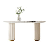 Glam Sintered Stone Dining Table Oval Shape Kitchen Dining Table with Double Pedestal Bases Clearhalo ' dining_table' 'Dining Tables & Seating' 'Dining Tables' 'furn' 'furn_dining_table' 'Furniture' 'furniture_dining_table' 'Kitchen & Dining Furniture' 'kitchen&dining_furn' 'kitchen' 'kitchen_dining_table' 1200x1200_3f8e1f1e-8039-4d6c-a2ef-3b57c98e5642
