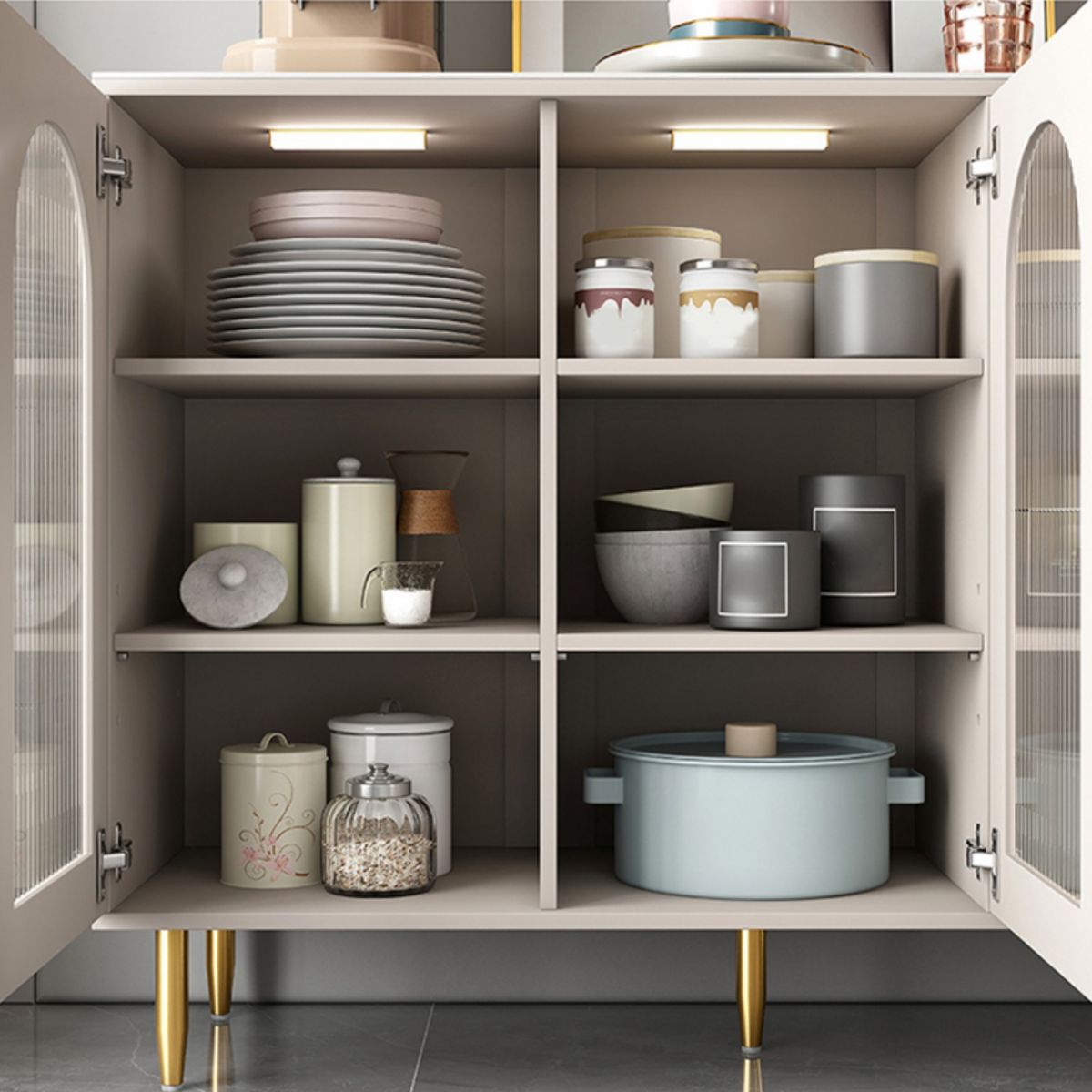 Armario de puertas de vidrio de buffet de aparador moderno con luces LED