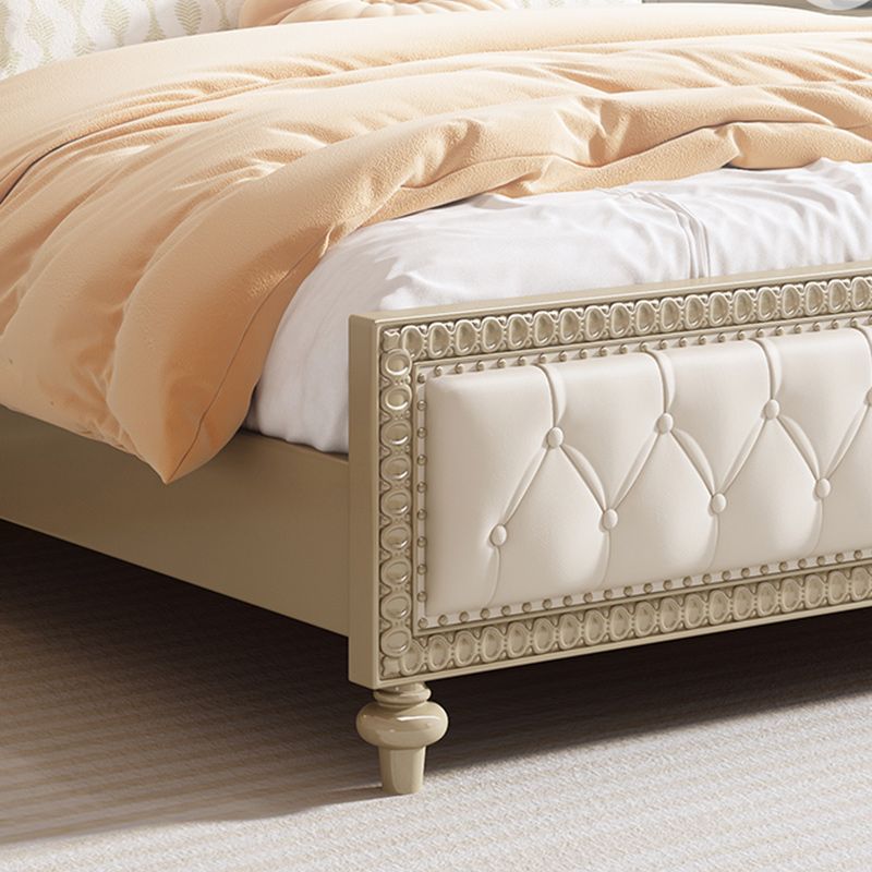 Queen Size Victoriaans houten bedframe getuft gestoffeerd standaardbed in beige