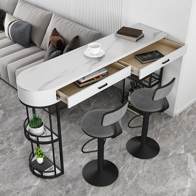 Glam White Marble Bar Dining Table Metal Double Pedestal Bistro Table with Drawer Clearhalo 'Bar Furniture' 'Bar Tables' 'bar_tables' 'furn' 'furn_bar_tables' 'Furniture' 'furniture_bar_tables' 'Kitchen & Dining Furniture' 'kitchen&dining_furn' 'kitchen' 1200x1200_3f974845-6439-45bc-8245-c2f6b4996a15