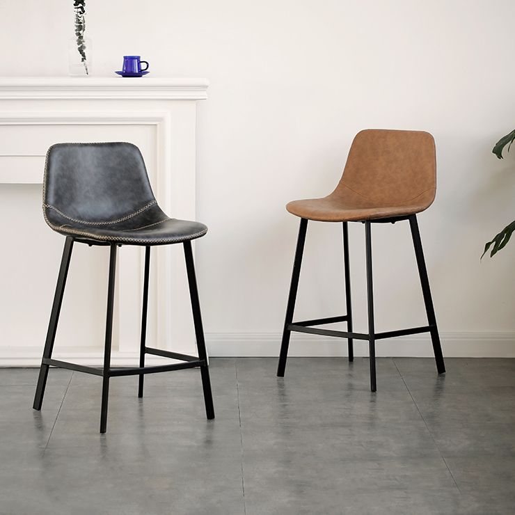 Contemporary Mental Leather Bar Stools Indoor Barstool with Iron Legs and Low Back Clearhalo 'Bar Furniture' 'Bar Stools' 'bar_stools' 'furn' 'furn_bar_stools' 'furniture_bar_stools' 'Kitchen & Dining Furniture' 'kitchen&dining_furn' 'kitchen' 'kitchen_furn' Furniture' 1200x1200_3f97a26d-a3a2-4f0d-beb4-37aee6eb4992