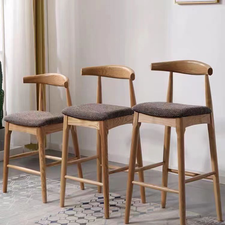 Scandinavian Upholstered Bar Stools Solid Wood Stool with Footrest