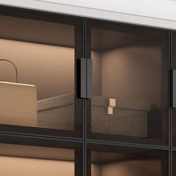 モダンな木製フレームワードローブ自立型多機能ワードローブ強化ガラスドア