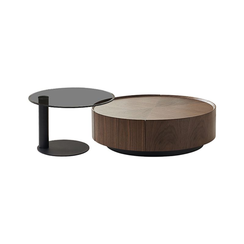 Round Wood Cocktail Table Set with 2 Drawers Modern Walnut Coffee Table Clearhalo 'Coffee & Accent Tables' 'Coffee Tables' 'coffee_tables' 'furn' 'furn_coffee_tables' 'Furniture' 'Living Room Furniture' 1200x1200_3f9c9b1b-81e7-40c0-95ef-3de43203bccf