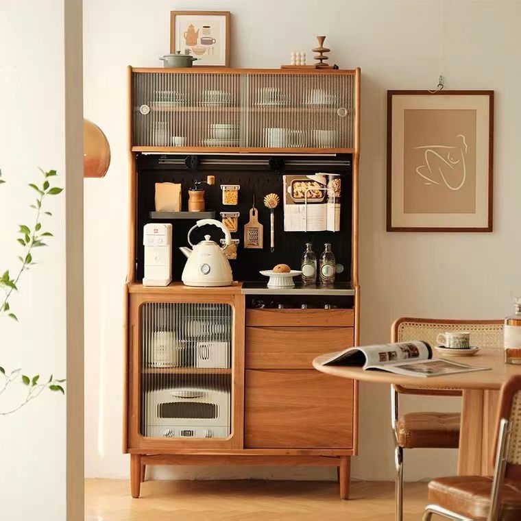 Sideboard in legno massiccio di pino del server da pranzo marrone moderno con porta di vetro