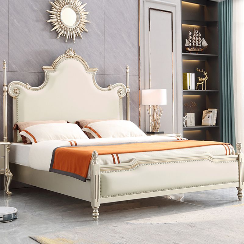 Cadre de lit rembourré en bois massif victorien beige standard avec garniture