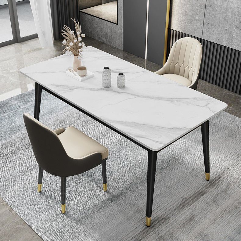 Metal Tripod Base Dining Table Modern Rectangle Stone Dining table in White Clearhalo 'Dining Tables & Seating' 'Dining Tables' 'dining_table' 'furn' 'furn_dining_table' 'Furniture' 'furniture_dining_table' 'Kitchen & Dining Furniture' 1200x1200_3faa07c1-9801-49dc-9c96-70b61237b1c0