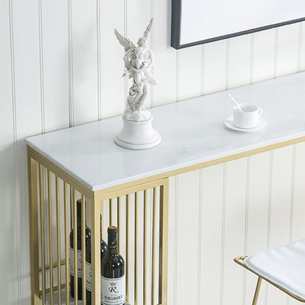 Tavolo da bar del patio contemporaneo rettangolare doppio tavolino in marmo bianco.