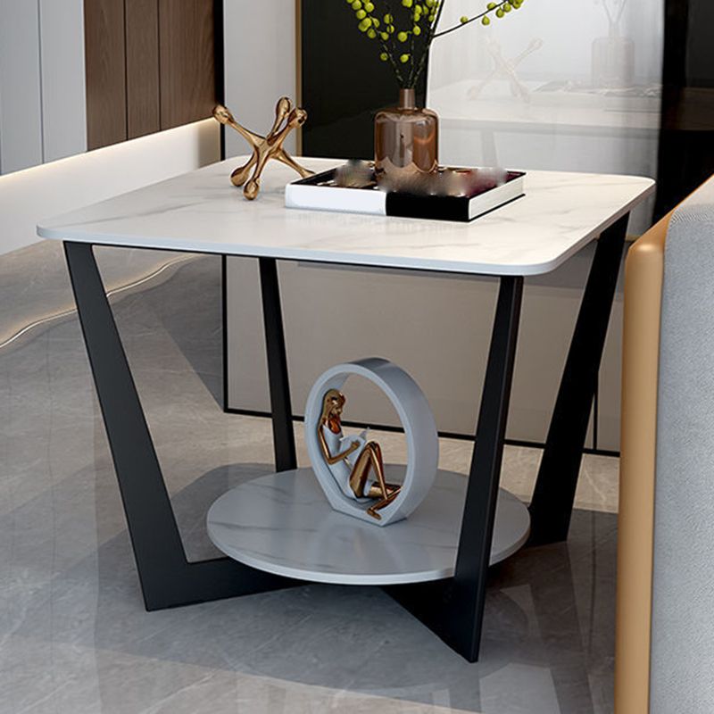 Moderne stijl metalen ijzeren zwarte basisplaat top met opbergrek ronde zijtafel